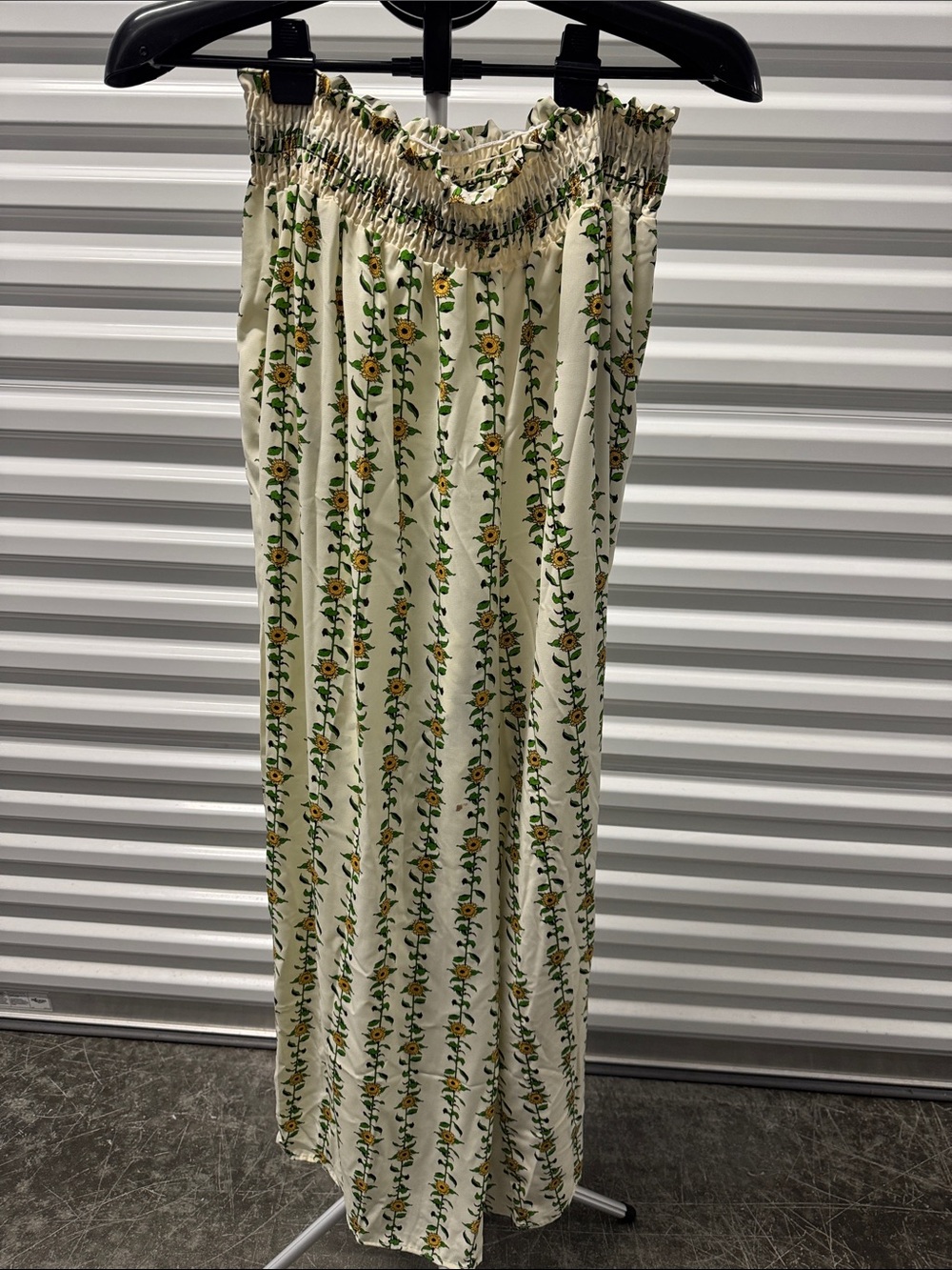 Women's Cream Floral Smocked-Waist Palazzo Pants